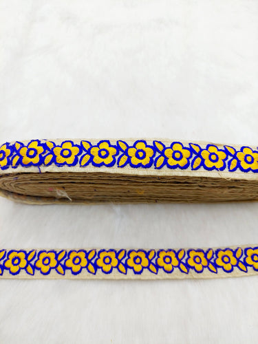 Beige Art Silk Lace Trim in Floral Embroidery, Decorative Trim, Trim By 3 Yards
